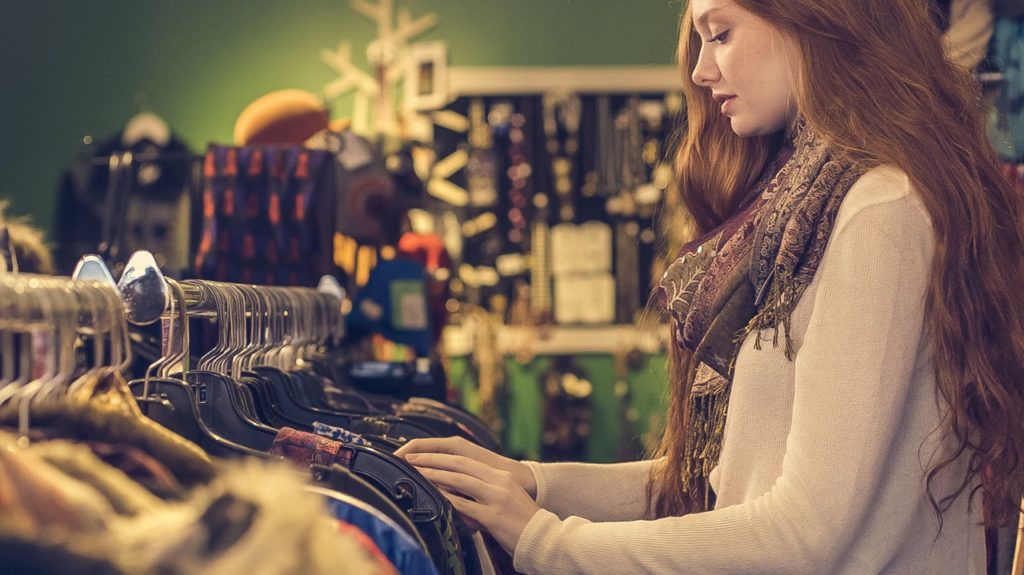 woman wearing scarf shopping