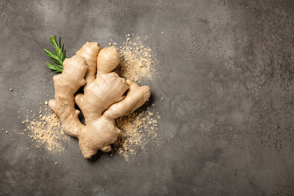 Ginger root on stone background