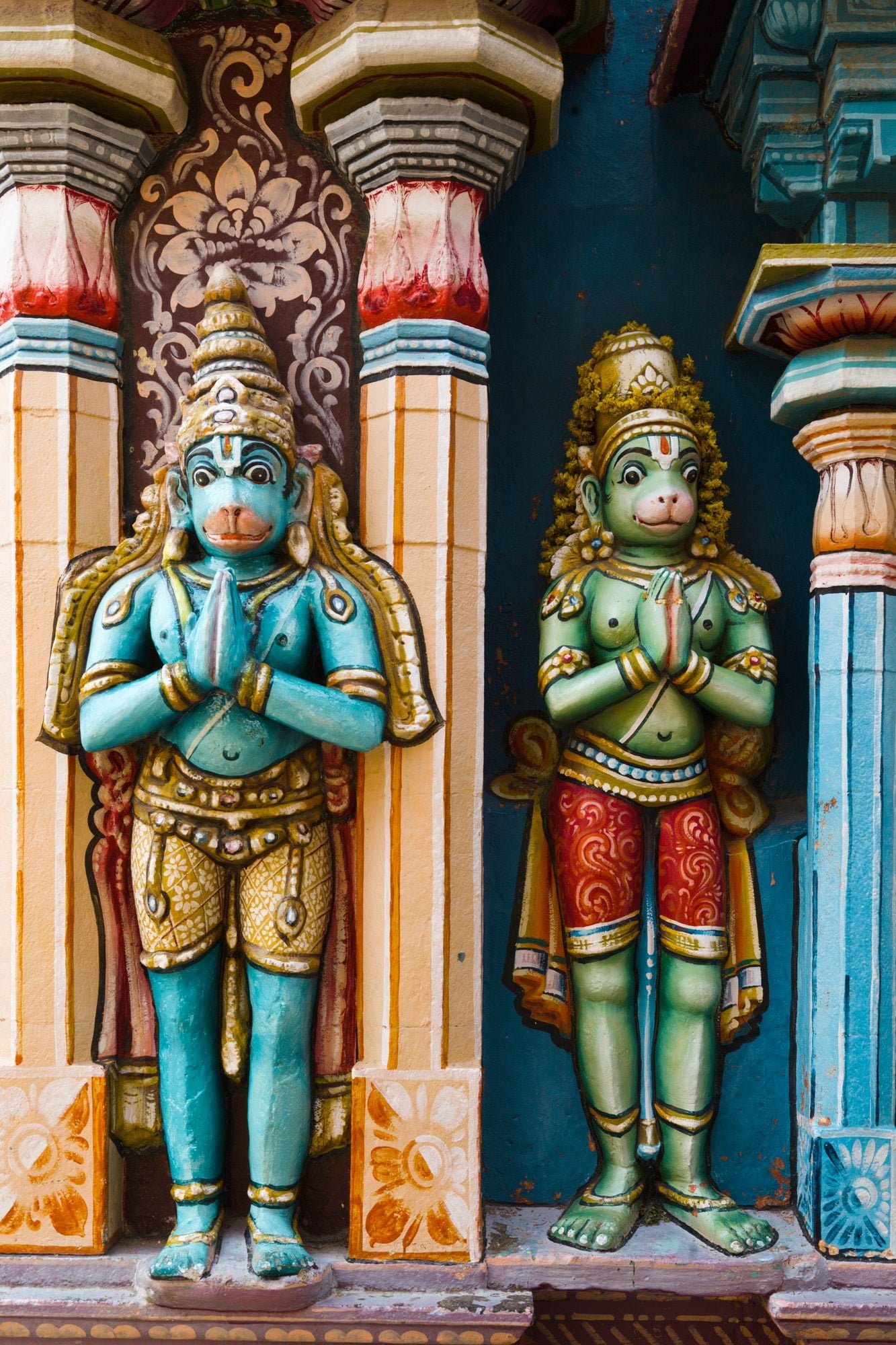 Hanuman statues in Hindu Temple. Sri Ranganathaswamy Temple. Tir