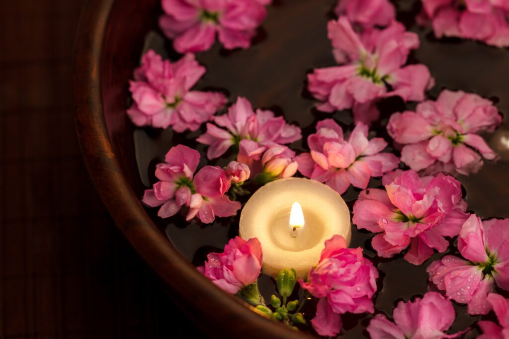 Floating candle and flowers